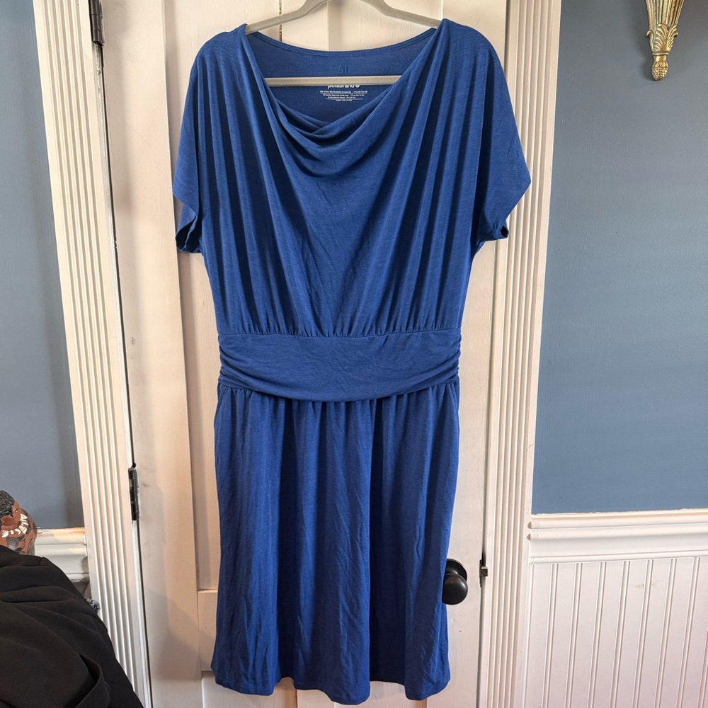 Betabrand Royal Blue Cowl-Neck Midi Dress
